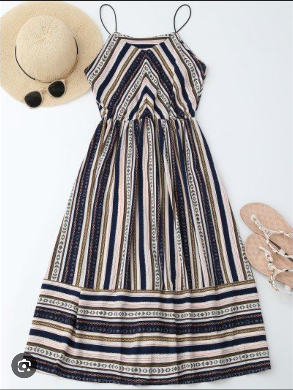Zaful Elastic Waist Multi Striped Sundress